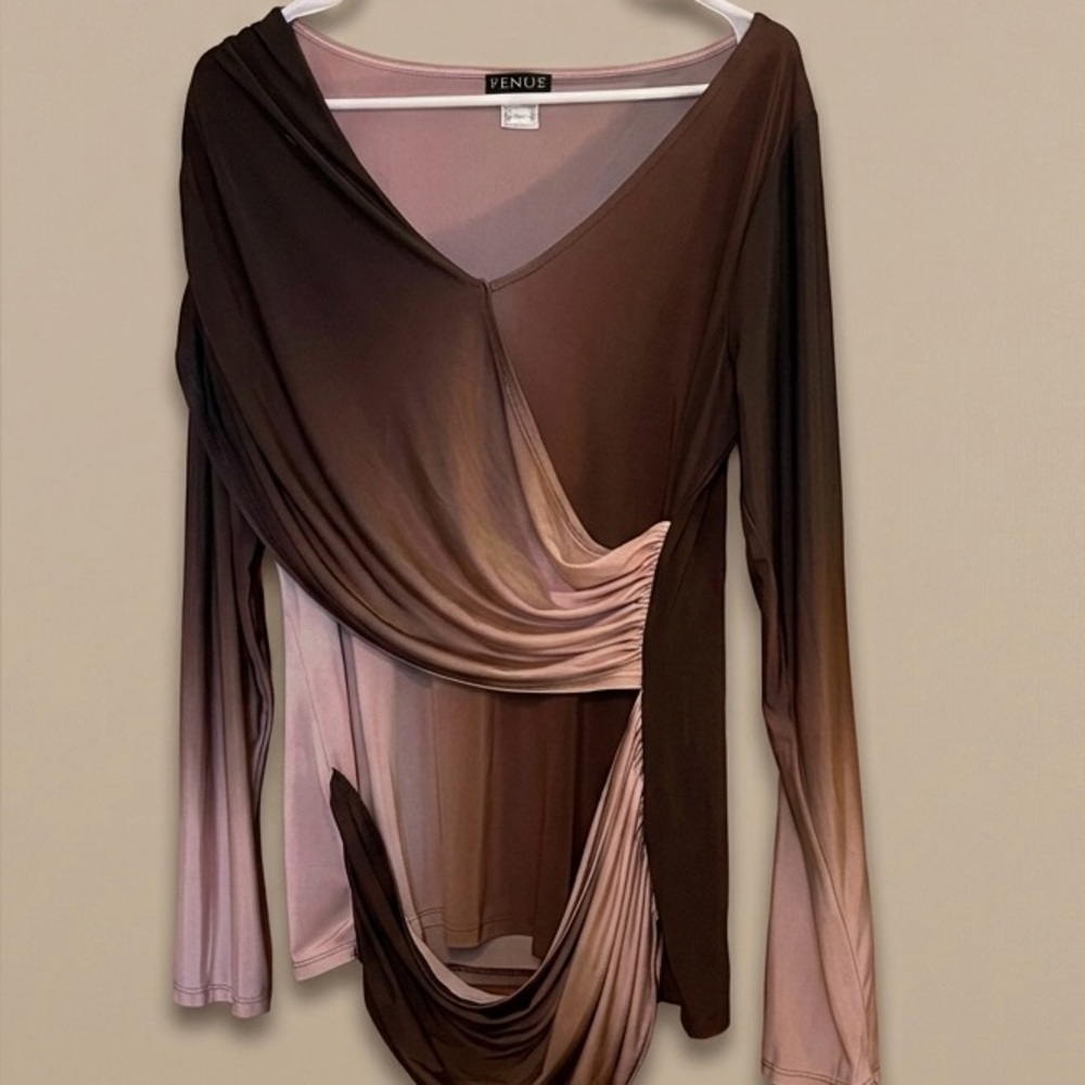 VENUS Ombre Brown and Pink Draped Blouse